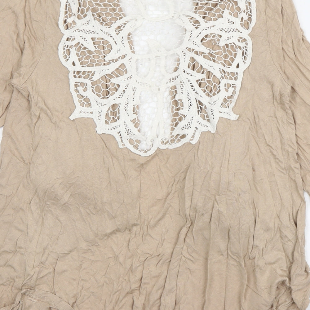 Atmosphere Womens Beige V-Neck Viscose Cardigan Jumper Size 12 - crochet detail