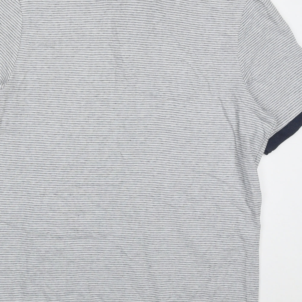 F&F Mens Blue Striped Cotton Polo Size M Collared Pullover