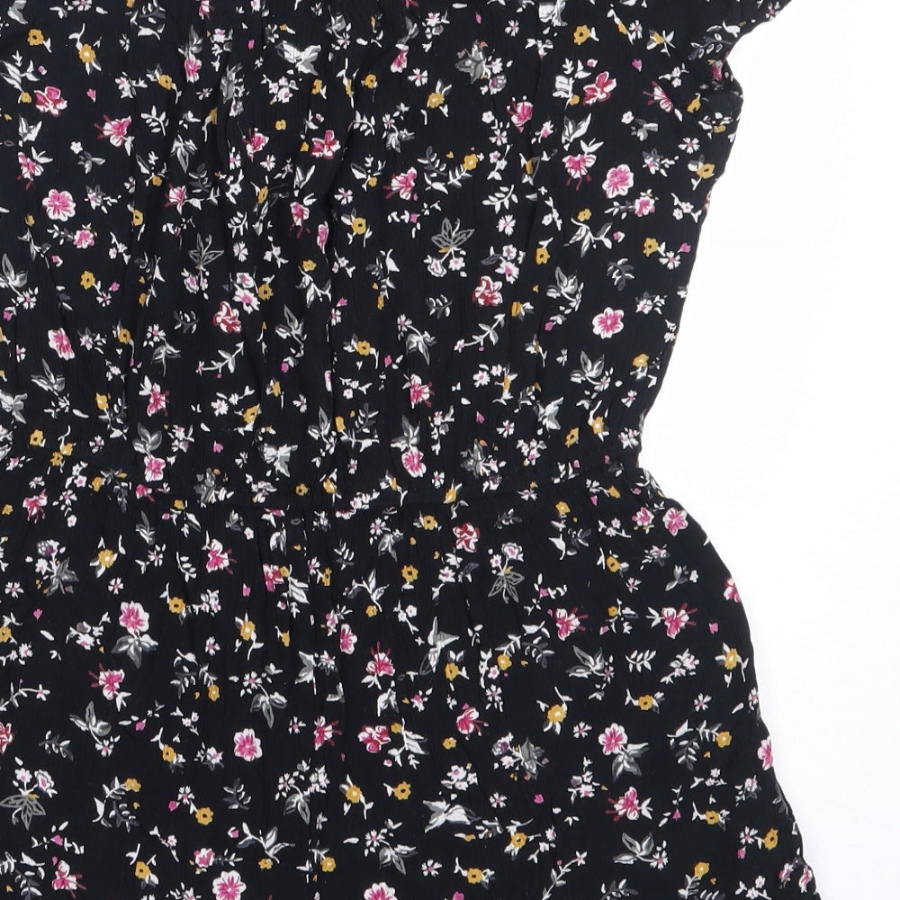 Miss Evie Girls Black Floral Viscose Playsuit One-Piece Size 12 Years