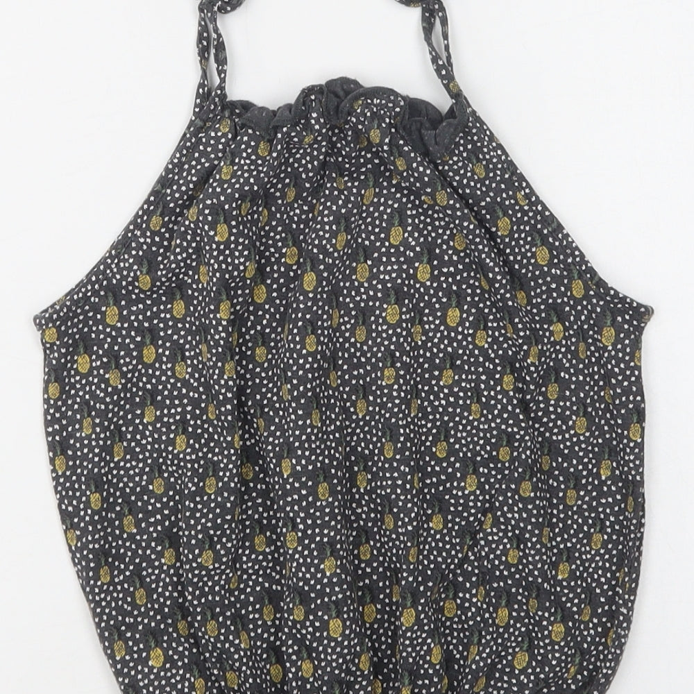 NEXT Girls Black Polka Dot Cotton Basic Blouse Size 4 Years Square Neck - Pineapple Print