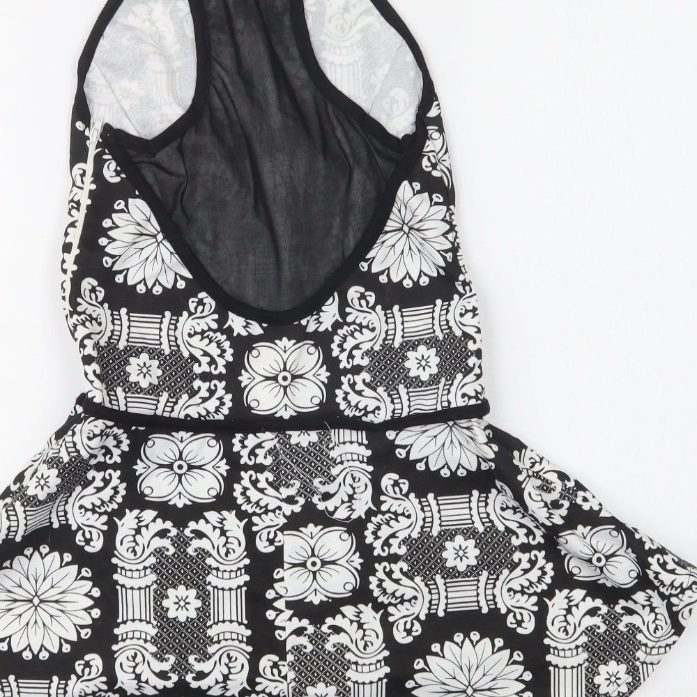 Eva & Lola Womens Black Floral Basic Blouse Size S Square Neck