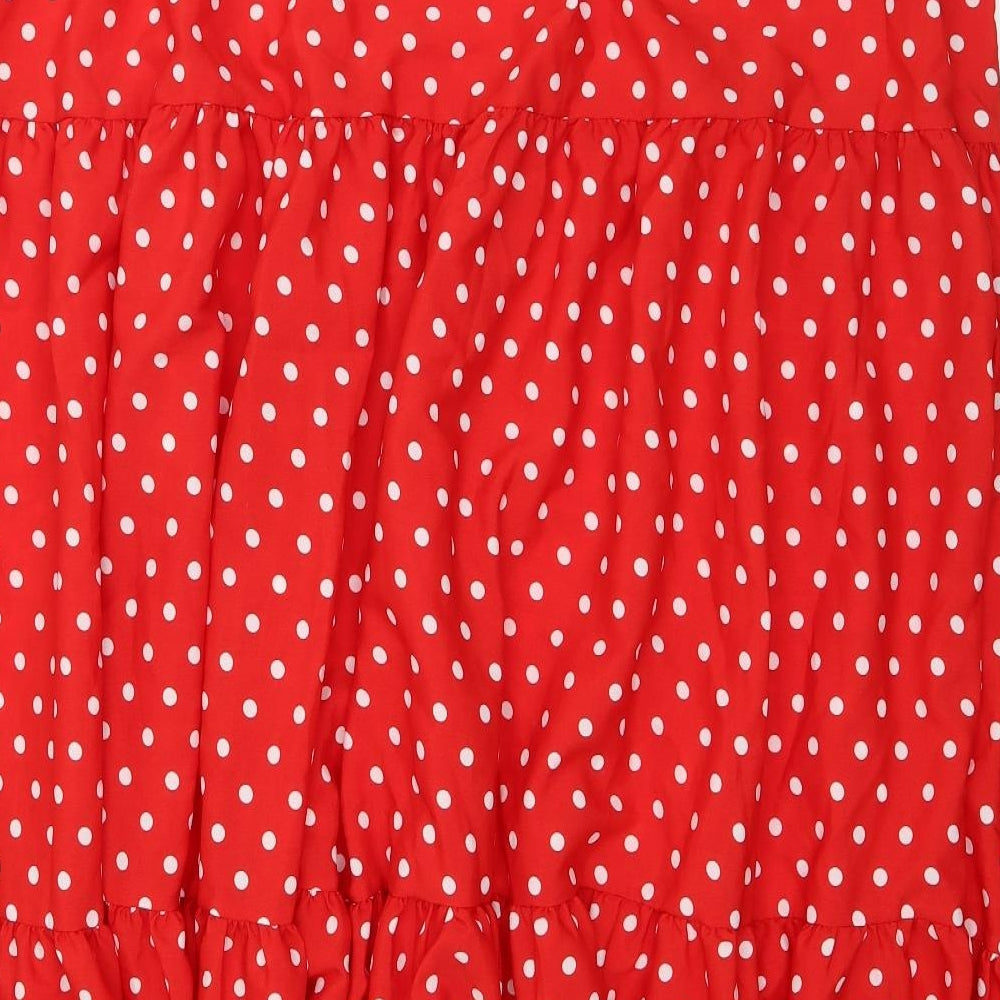 Preworn Womens Red Polka Dot Polyester Flare Skirt Size 42 in Zip