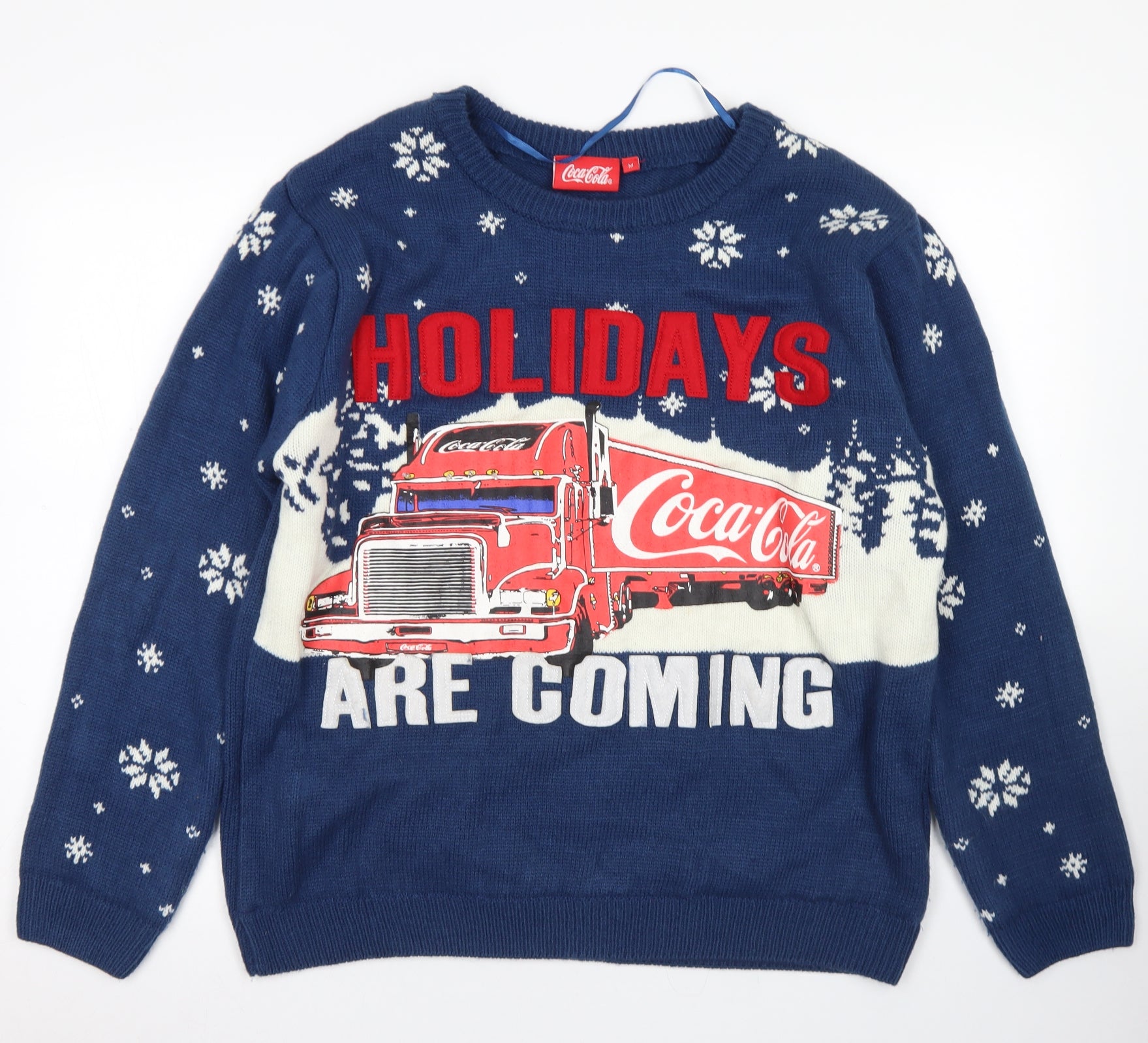 Primark Mens Blue Crew Neck Acrylic Pullover Jumper Size M Coca