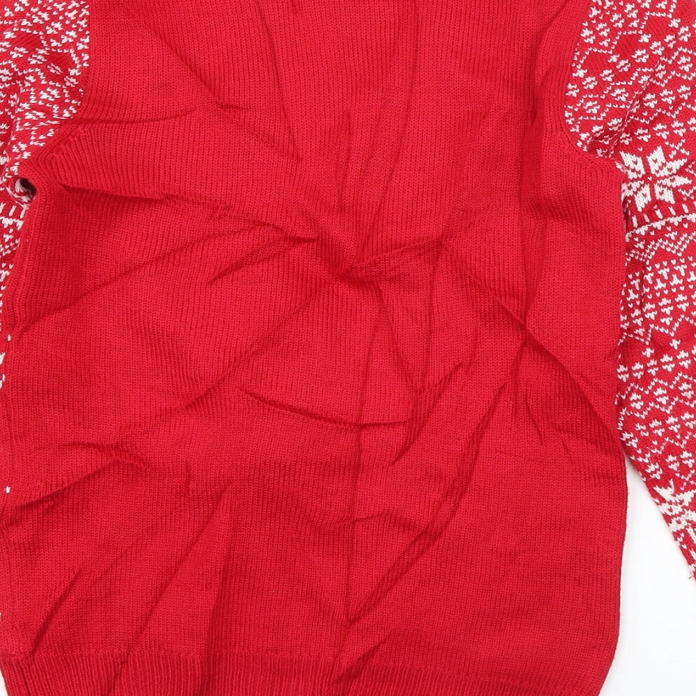 F&F Mens Red Round Neck Acrylic Pullover Jumper Size XS - Rudolph
