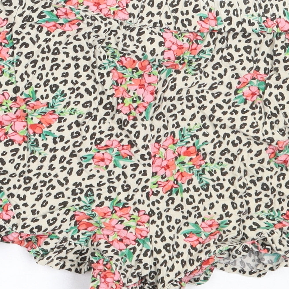 NEXT Girls Beige Animal Print Viscose Hot Pants Shorts Size 10 Years Regular