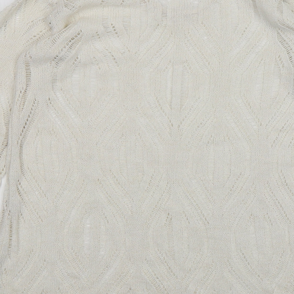 St Micheal Womens Beige V-Neck Acrylic Pullover Jumper Size 10