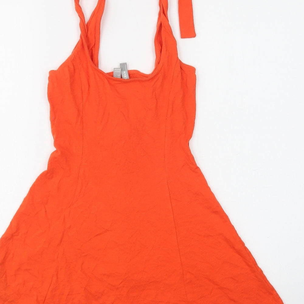 ASOS Womens Orange Cotton Fit & Flare Size 6 Round Neck