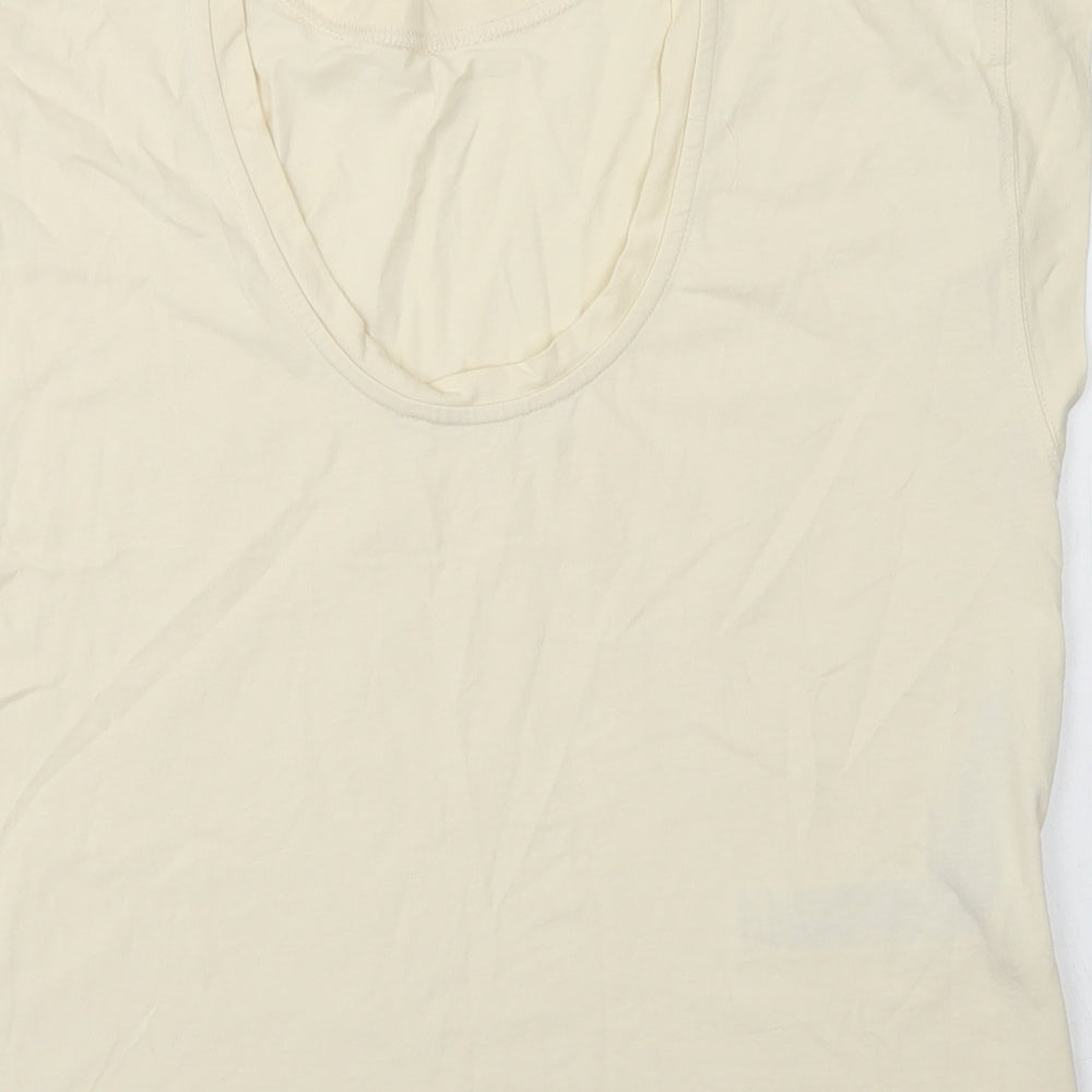 MNG Womens Ivory Cotton Basic T-Shirt Size XS Round Neck - Scoop neck back