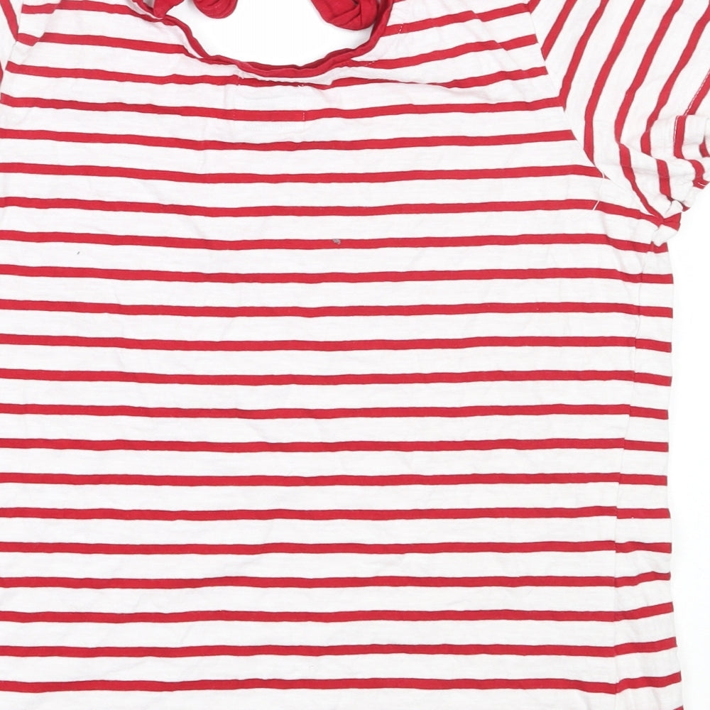 Voile Bleue Womens White Striped Cotton Basic T-Shirt Size L Round Neck