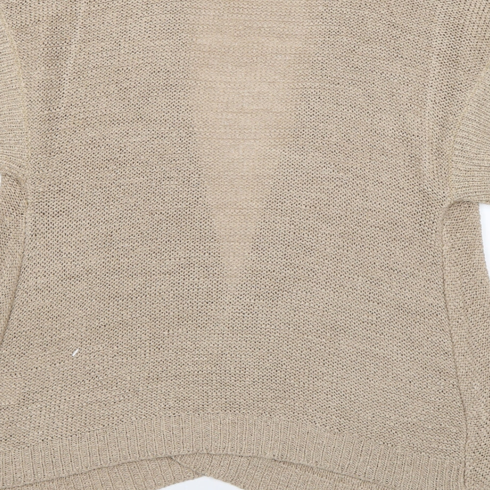 Mia Moda Womens Beige V-Neck Acrylic Cardigan Jumper Size M
