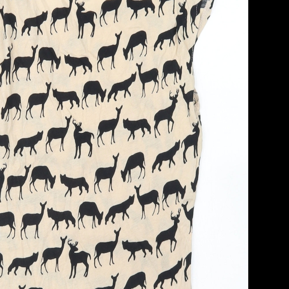 Divided Womens Brown Cotton Basic T-Shirt Size 8 Round Neck - Deer Print