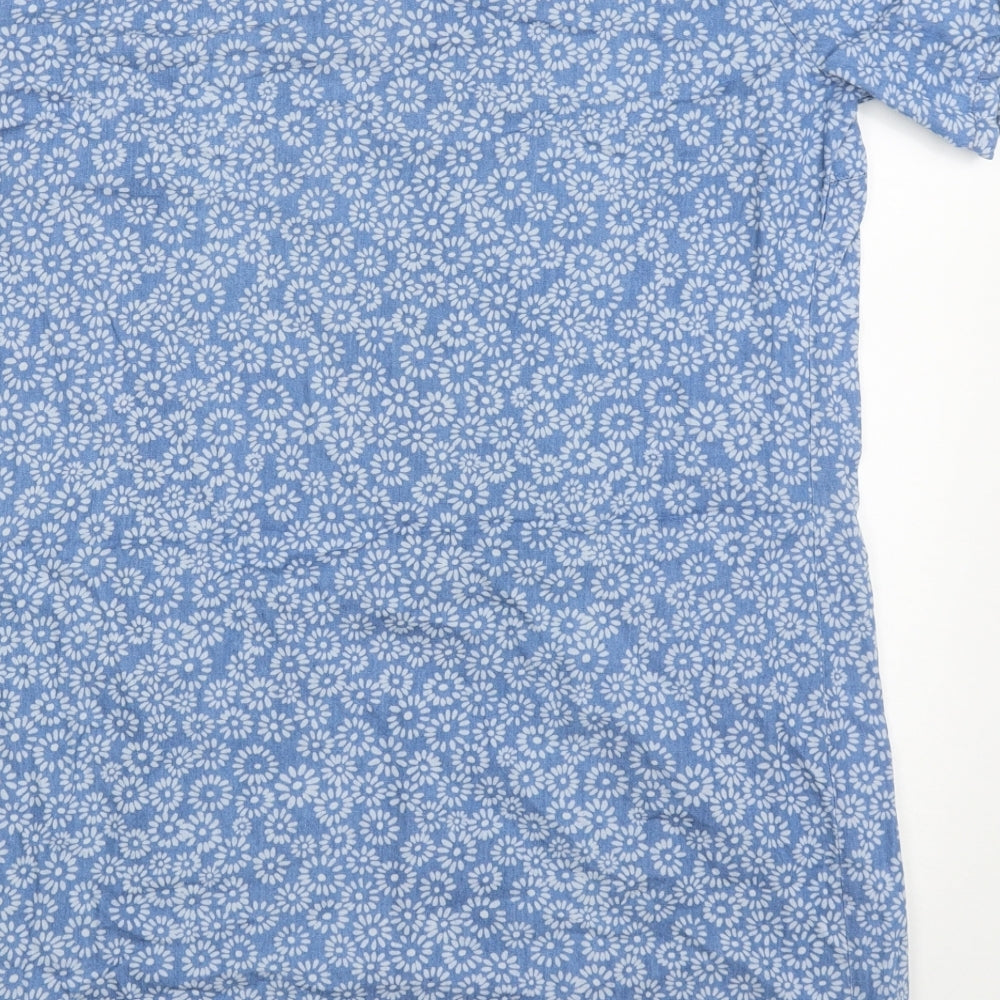 Dorothy Perkins Womens Blue Floral Cotton T-Shirt Dress Size 14 Round Neck Pullover