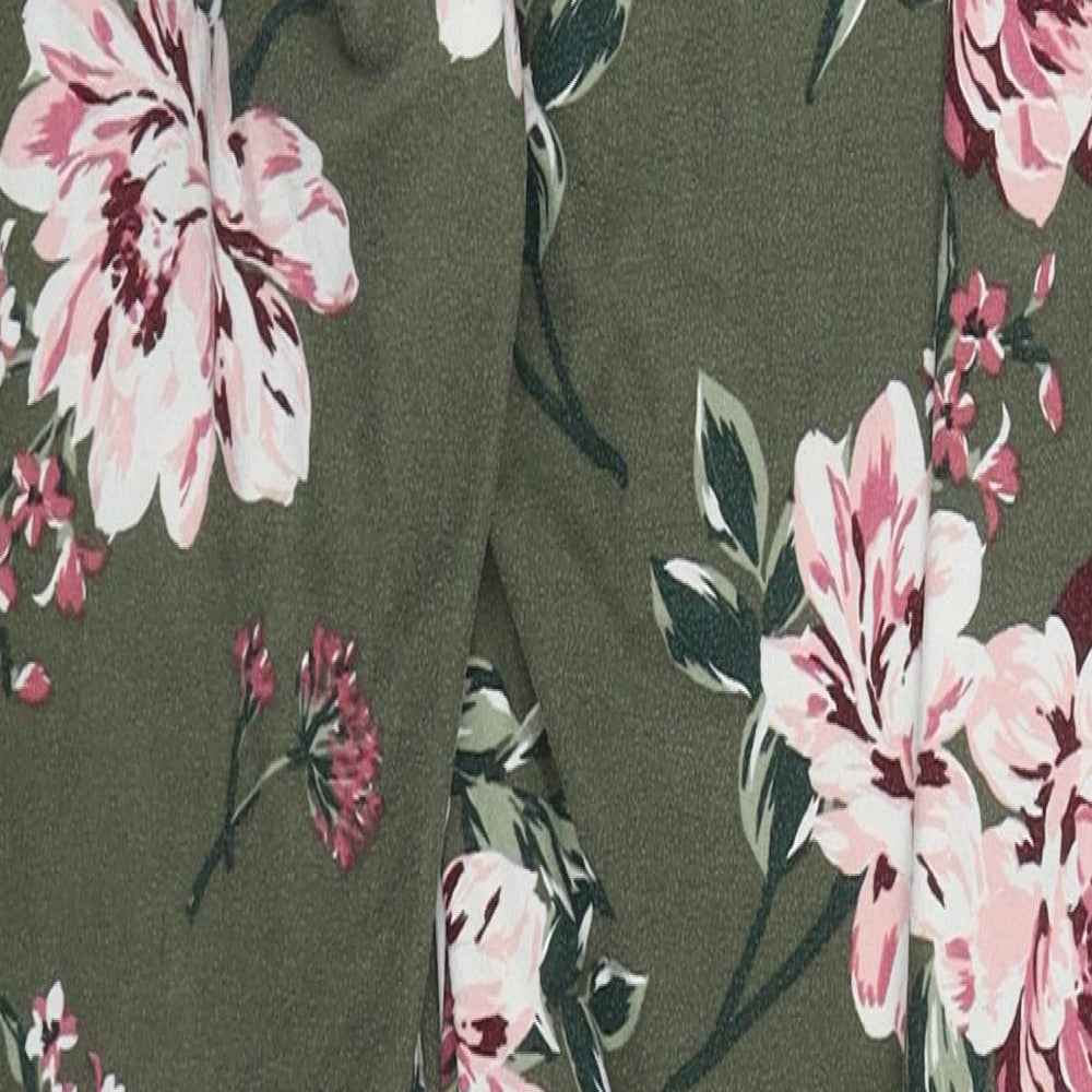 Primark Womens Green Floral Polyester Trousers Size 10 L29.5 in Regular Drawstring - Pyjama Pants