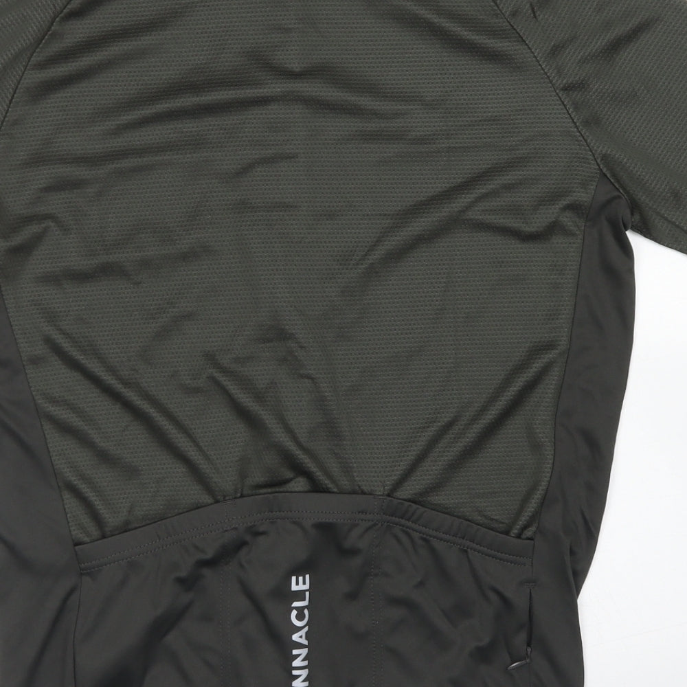 Pinnacle Mens Green Polyester Basic T-Shirt Size L Crew Neck Zip
