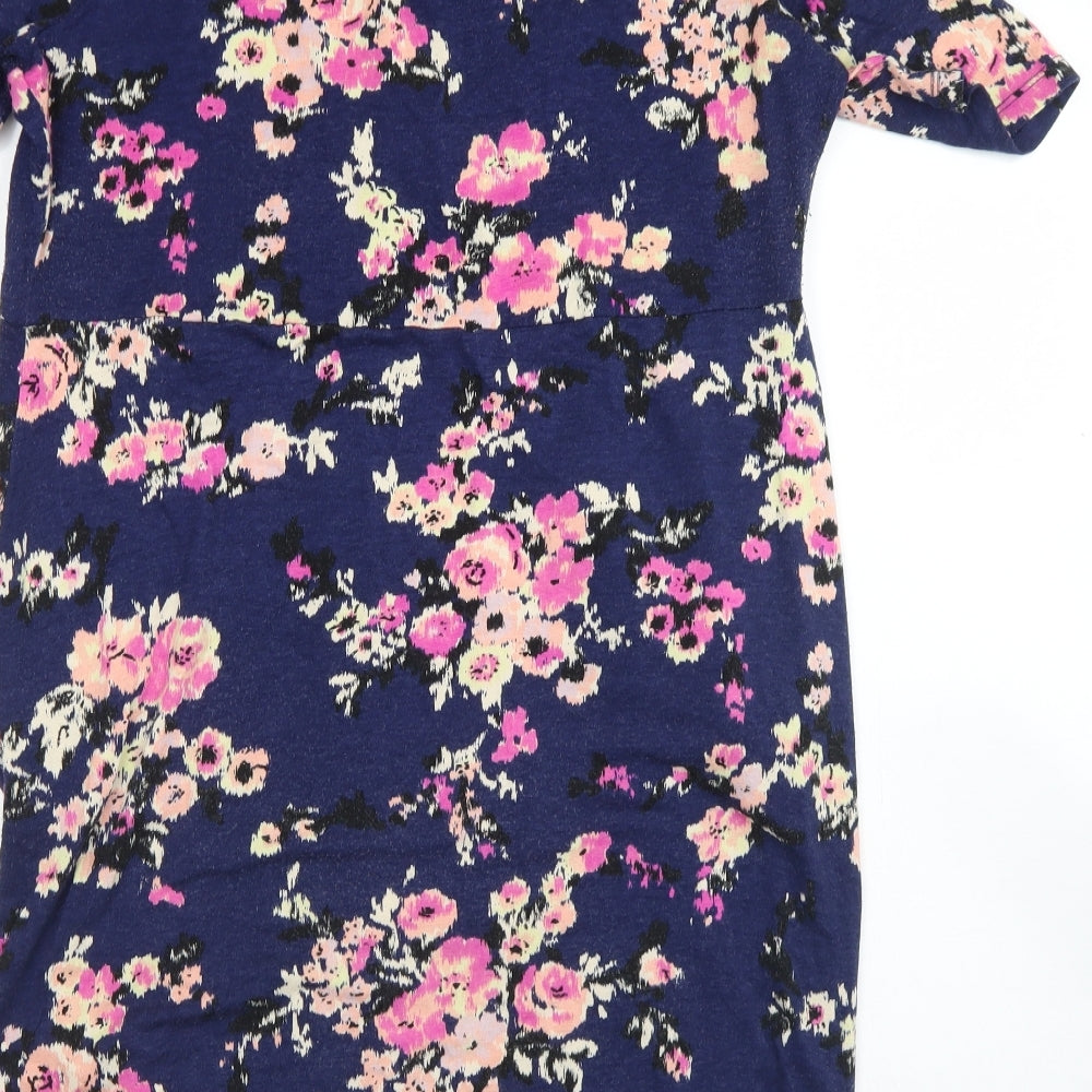 Billie & Blossom Womens Blue Floral Viscose Pencil Dress Size 18 V-Neck