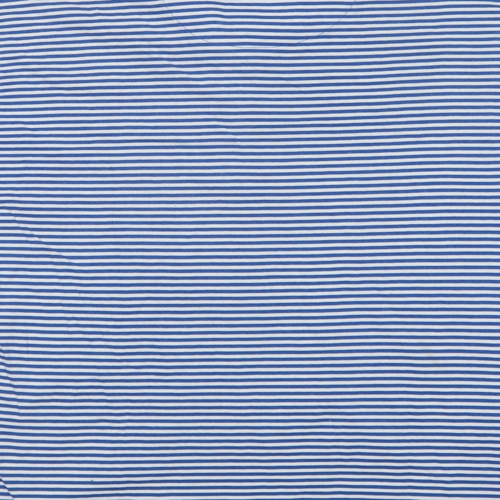 Brookhaven Mens Blue Striped Cotton Polo Size L Collared Button