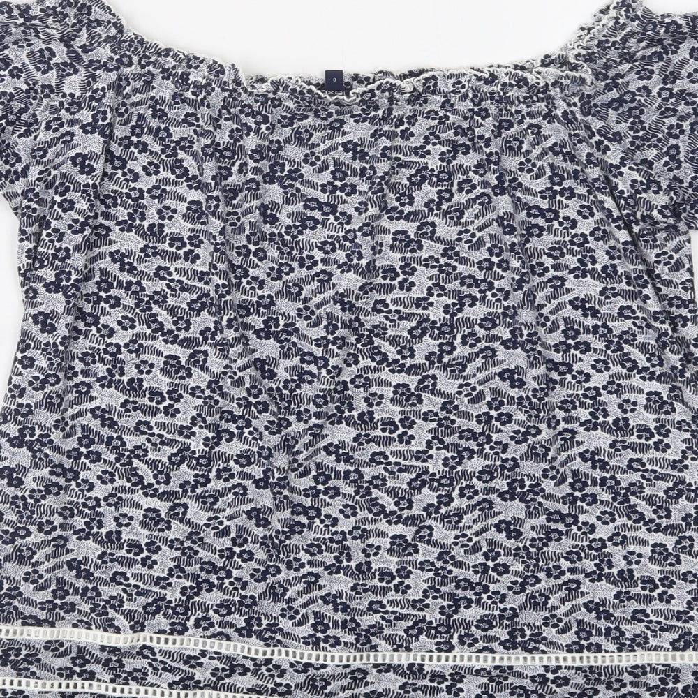 NEXT Womens Blue Floral Viscose Basic Blouse Size 8 Off the Shoulder