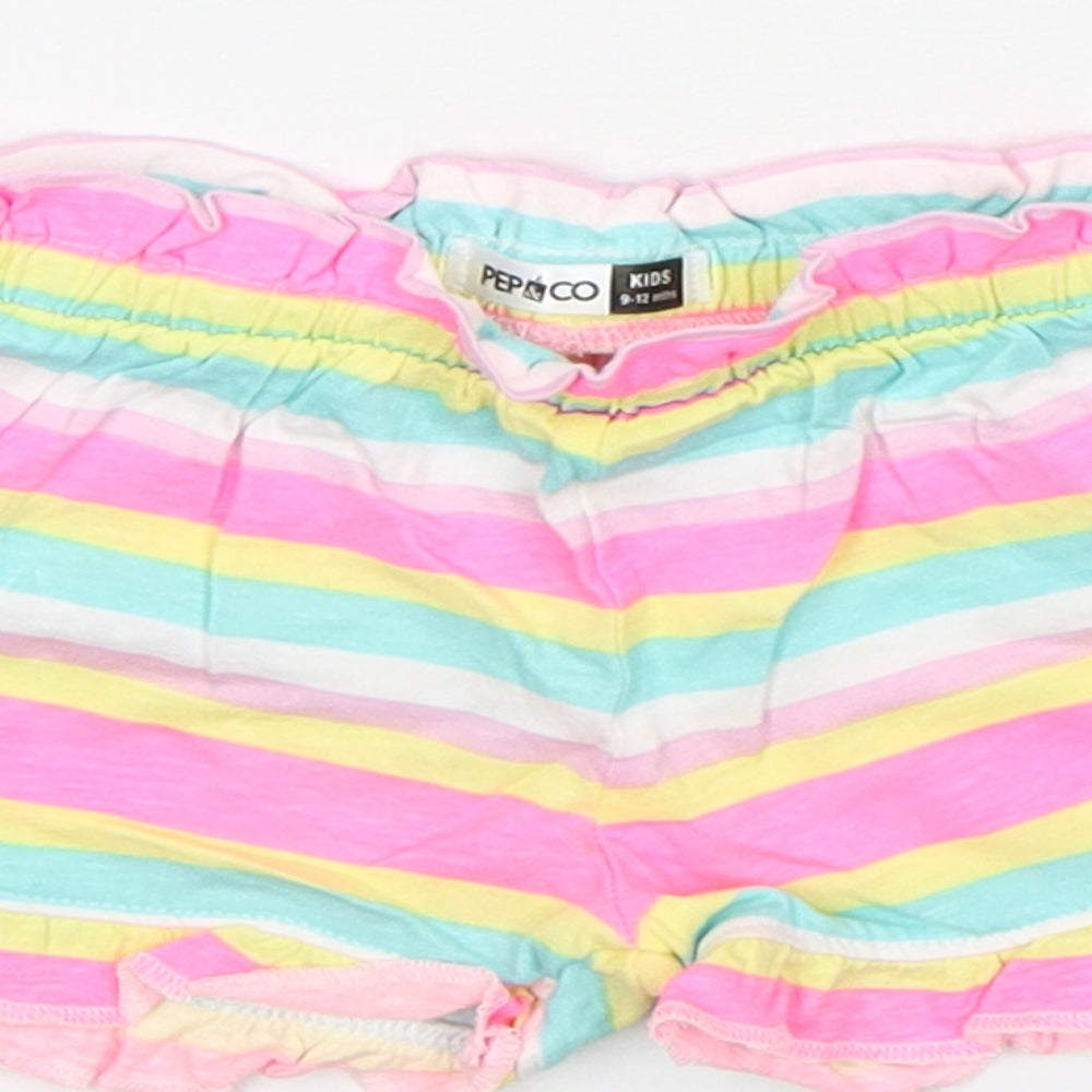 PEP&CO Girls Multicoloured Striped Cotton Sweatpants Trousers Size 9-12 Months - Shorts