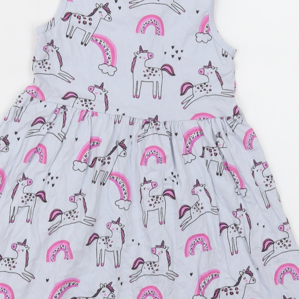 George Girls Purple Geometric Cotton A-Line Size 2-3 Years Crew Neck Pullover - unicorn and rainbows