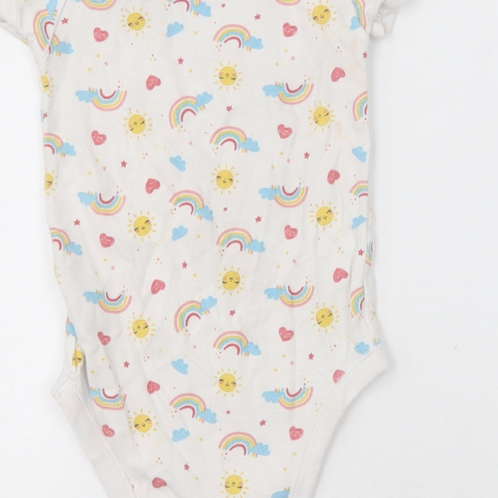 Matalan Baby White Geometric Cotton Babygrow One-Piece Size 18-24 Months Button - sunshine and rainbows