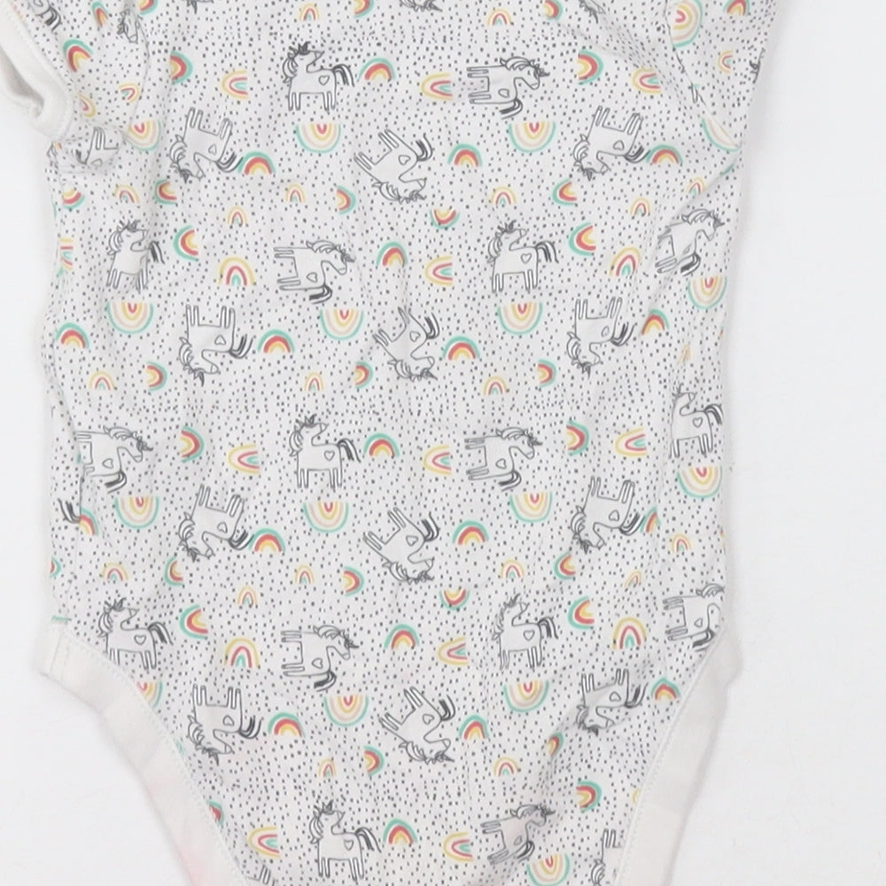 Primark Baby White Geometric Cotton Babygrow One-Piece Size 12-18 Months Button - unicorn and rainbows