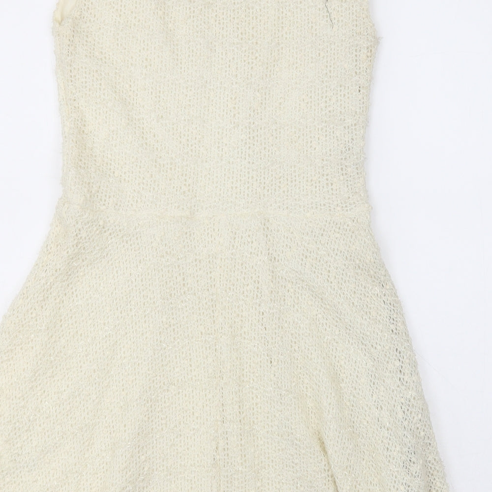 River Island Womens Beige Polyester A-Line Size 12 Collared Button