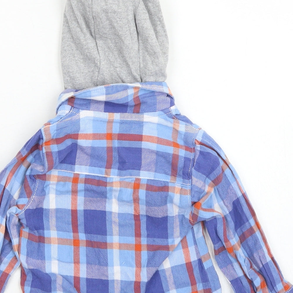 Crafted Boys Blue Plaid Cotton Basic Button-Up Size 9-12 Months Collared Button