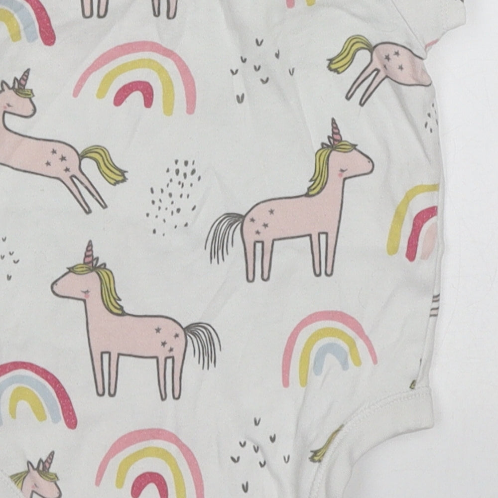 F&F Girls Multicoloured Cotton Babygrow One-Piece Size 9-12 Months Button - Unicorns & Rainbows