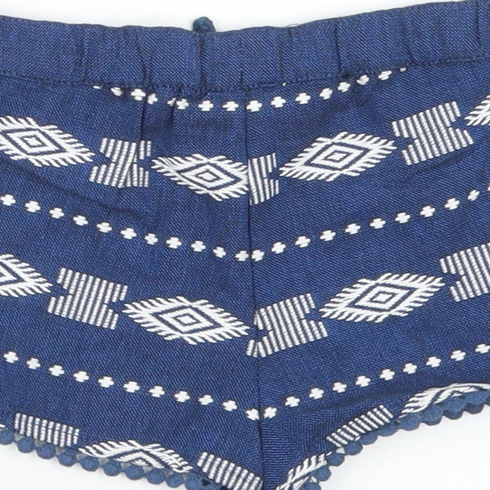 TJX Girls Blue Fair Isle Cotton Cropped Trousers Size 18-24 Months Drawstring - Shorts