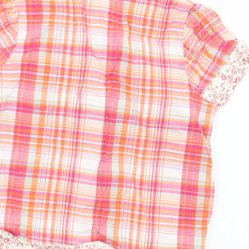 NEXT Girls Pink Plaid Cotton Basic Button-Up Size 9-12 Months Collared Button