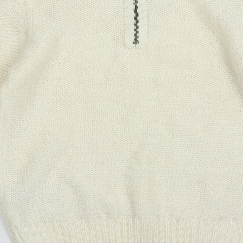 Generation New Look Girls White Crew Neck Geometric Acrylic Pullover Jumper Size 12-13 Years Zip