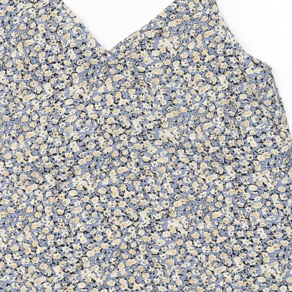 Primark Womens Blue Floral Polyester Basic Tank Size 12 V-Neck - Flowers