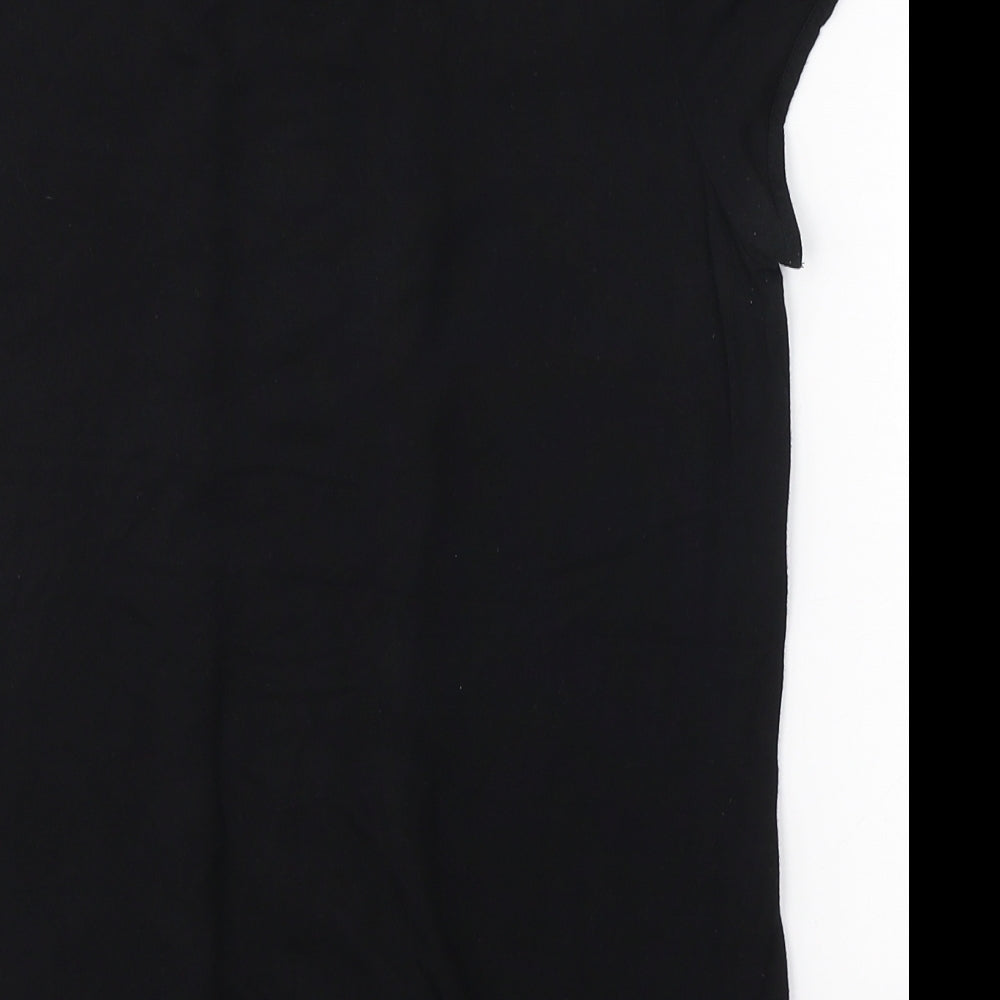 Dorothy Perkins Womens Black Polyester Basic Blouse Size 12 Round Neck - lace detail