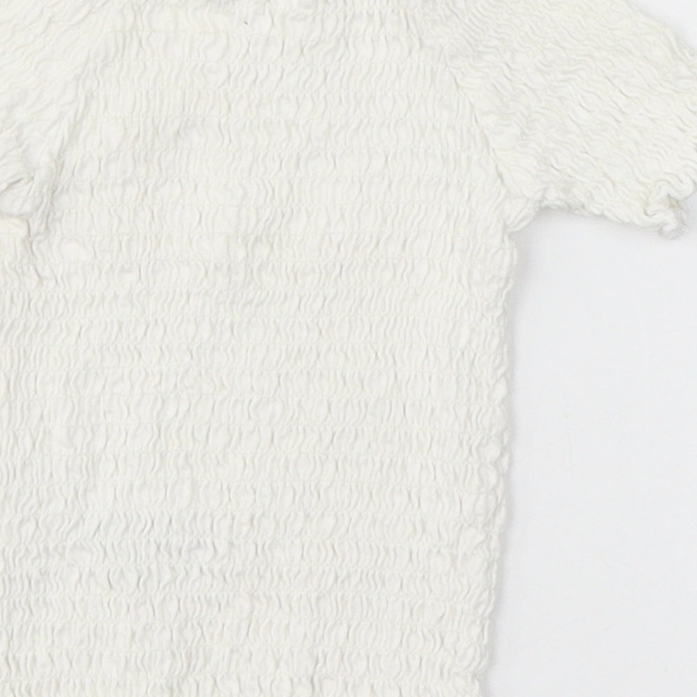NEXT Girls White Cotton Basic Blouse Size 3 Years Round Neck - Strech