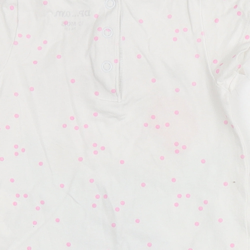 DP... am Girls White Spotted Cotton Pullover T-Shirt Size 9-12 Months Round Neck - Flowers