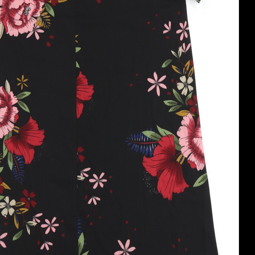 SheIn Womens Black Floral Polyester A-Line Size M Round Neck
