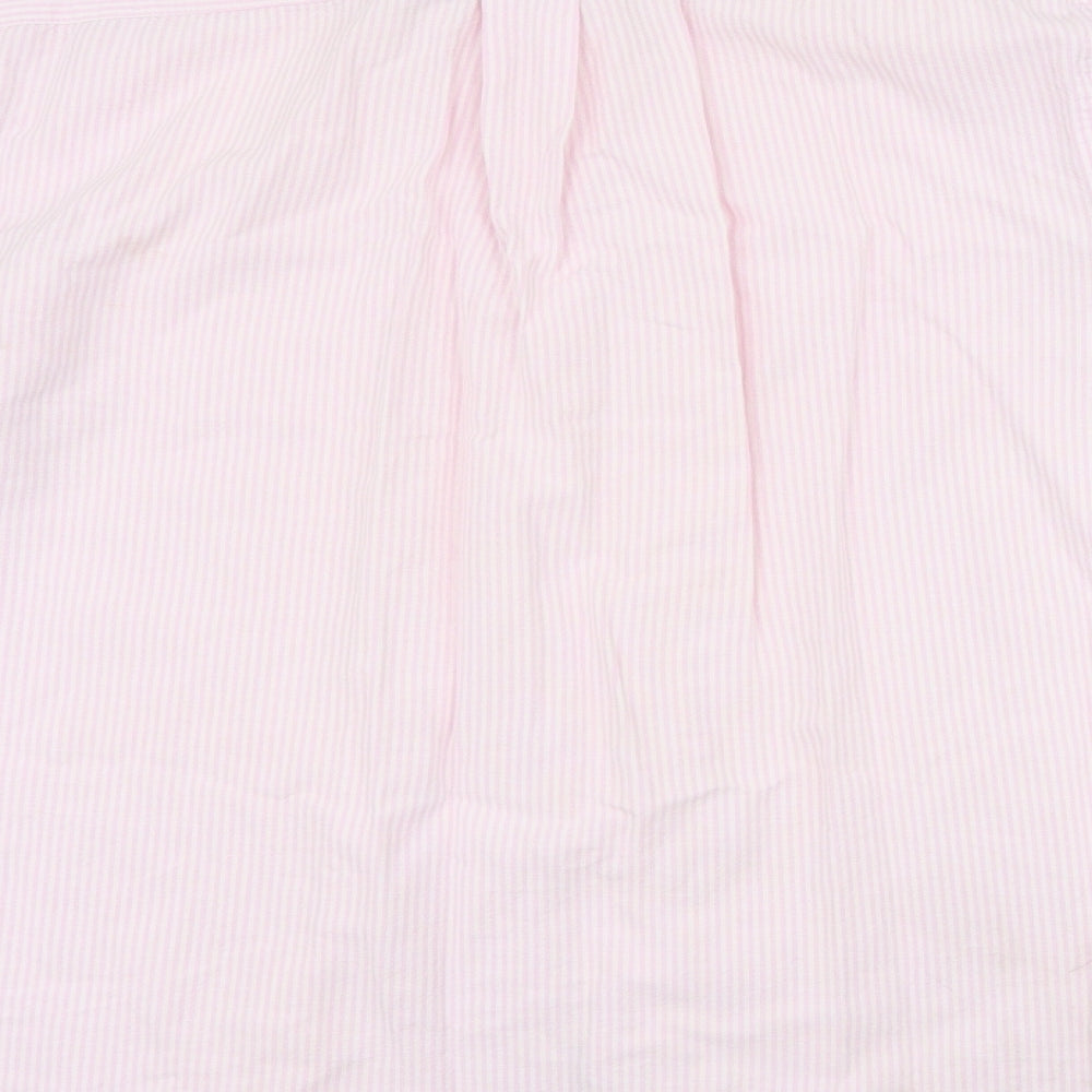 John Lewis Mens Pink Striped Polyester Button-Up Size L Collared Button