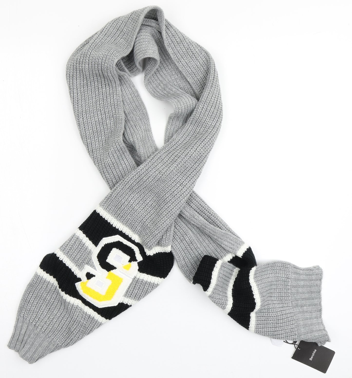 Bershka Mens Grey Striped Acrylic Scarf One Size