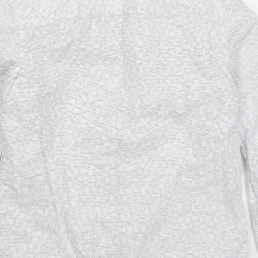 Marks and Spencer Boys White Geometric Cotton Basic Button-Up Size 12-13 Years Collared Button