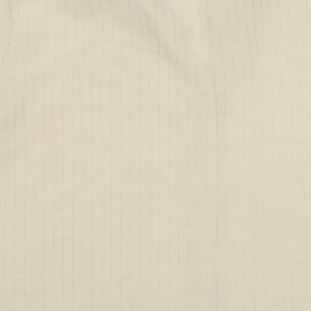 Marks and Spencer Womens Yellow Striped Polyester Basic Button-Up Size 14 Collared
