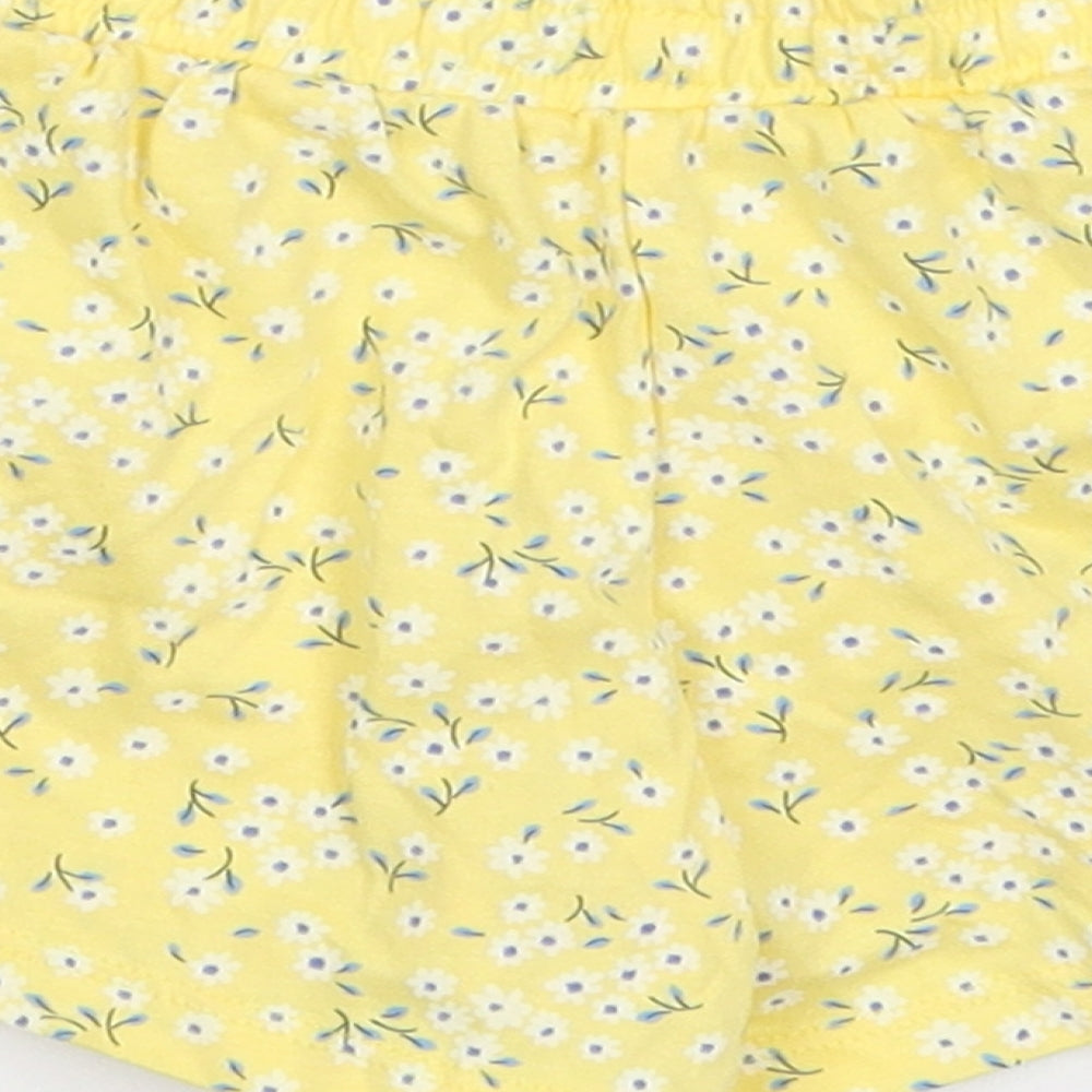 Mothercare Girls Yellow Floral Cotton Cropped Trousers Size 3-6 Months - Shorts