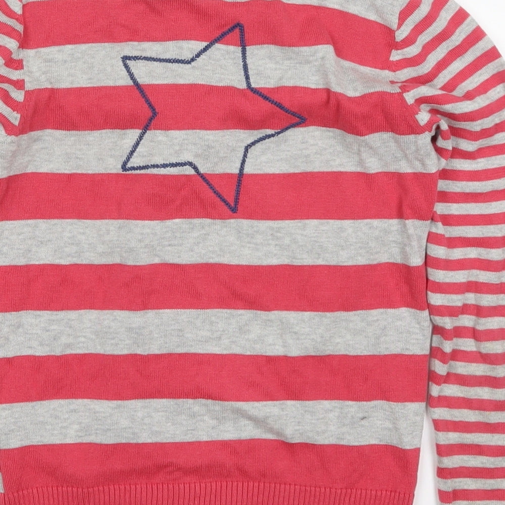 Mexx Girls Pink V-Neck Striped Cotton Cardigan Jumper Size XL Button - Star