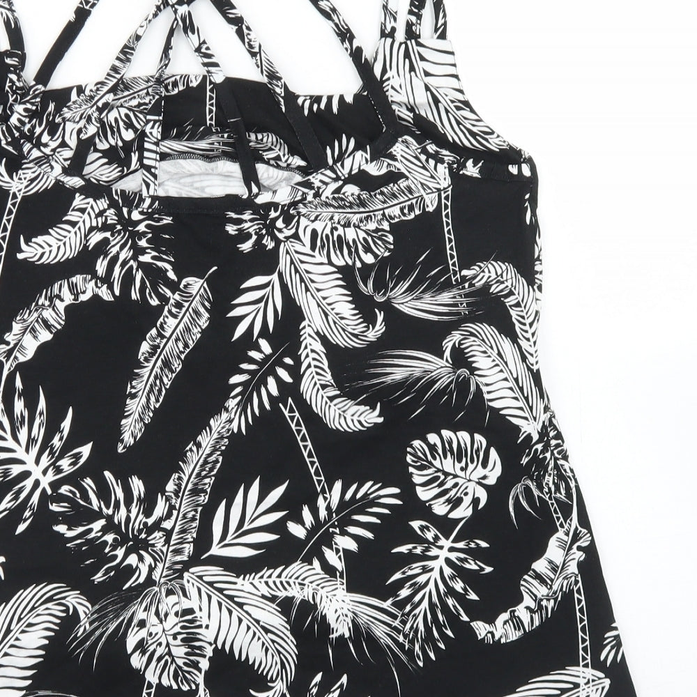 Pep & Co Womens Black Floral Viscose Basic Tank Size L Round Neck