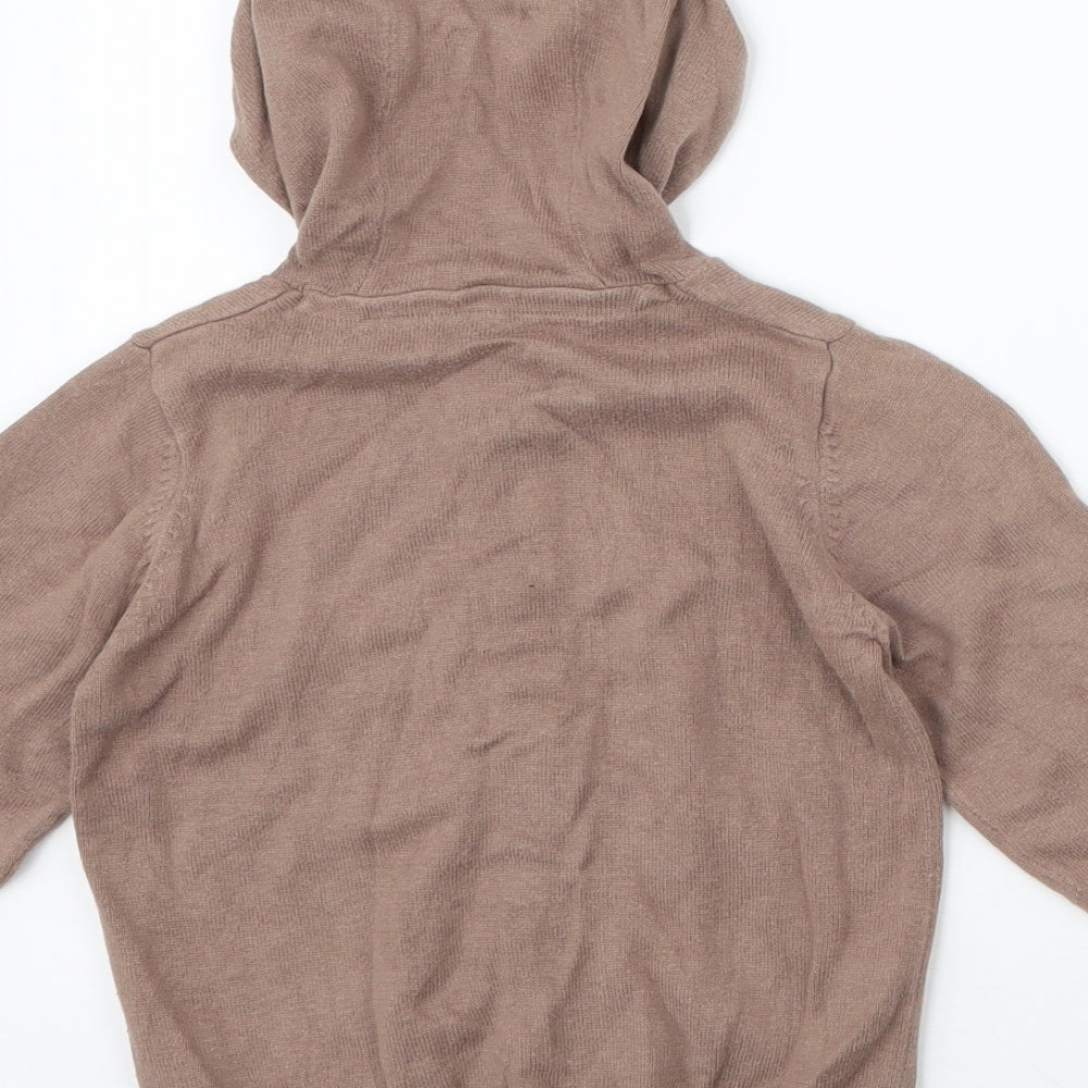 Marks and Spencer Boys Brown High Neck Striped 100% Cotton Cardigan Jumper Size 3-4 Years Button