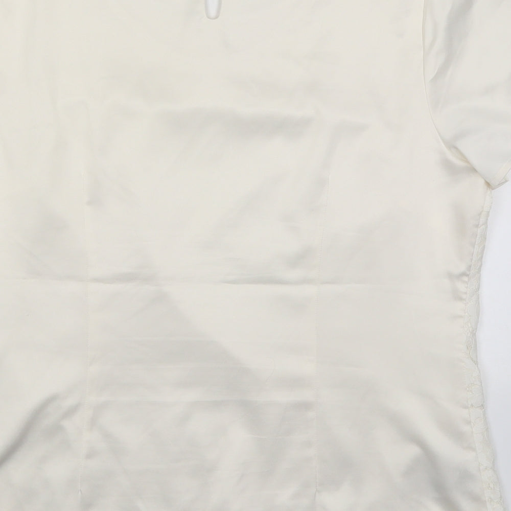 Soon Womens Ivory Polyester Basic T-Shirt Size 16 Round Neck