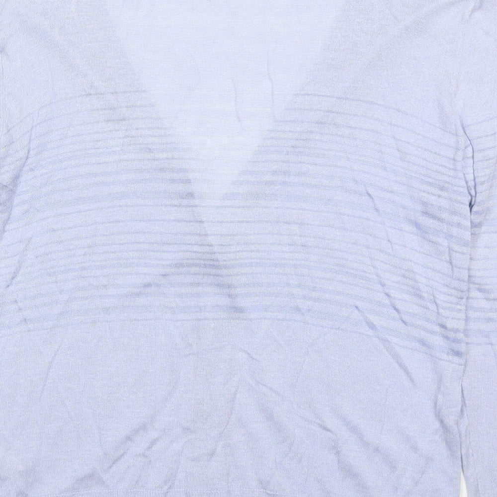 Marks and Spencer Womens Blue V-Neck Striped Linen Cardigan Jumper Size 14