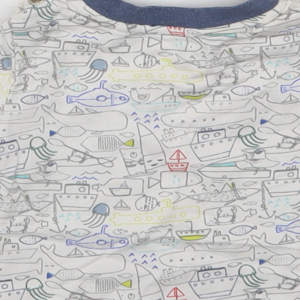 TU Boys Multicoloured Cotton Basic T-Shirt Size 0-3 Months Crew Neck Pullover - Sea Boats Ships Animals