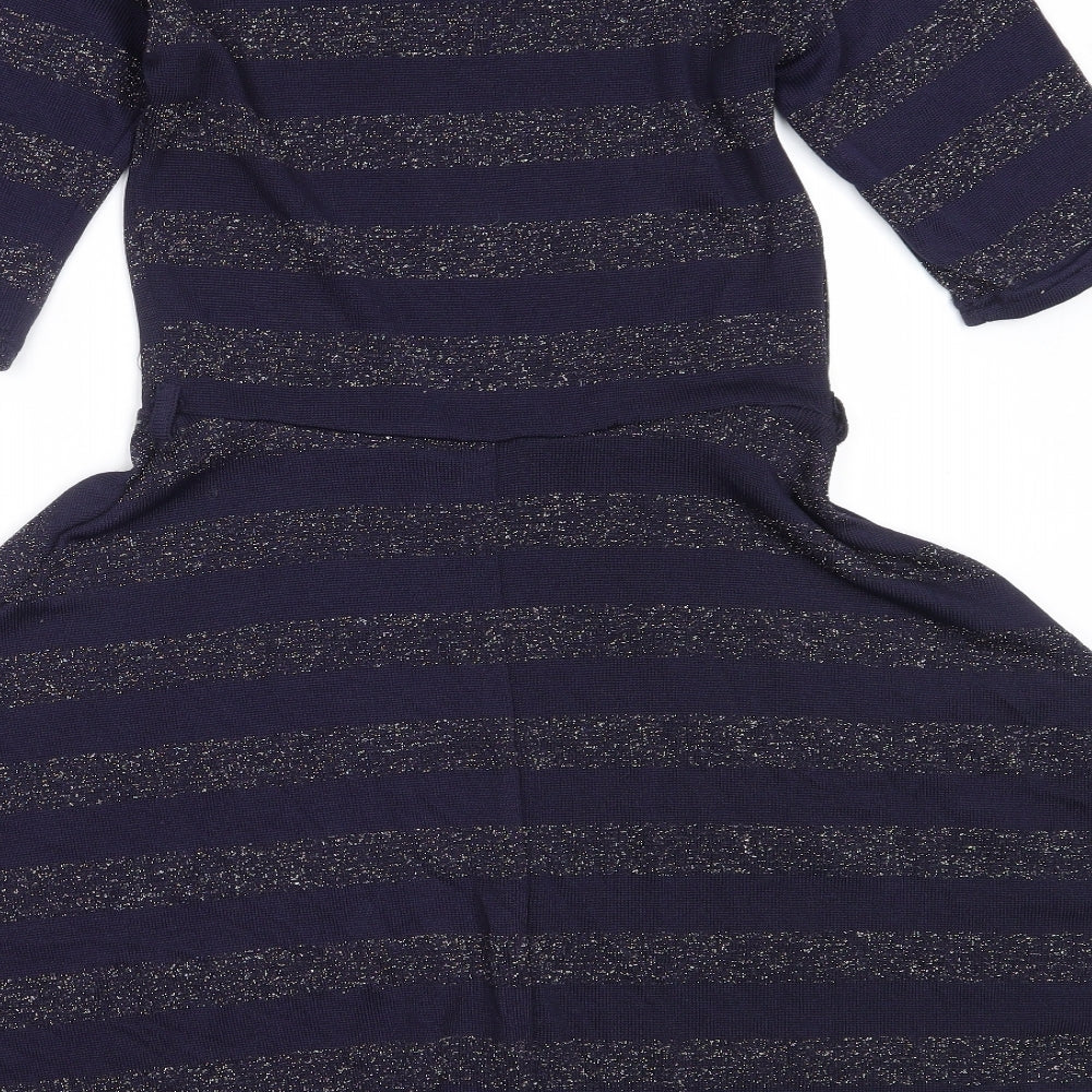 Atmosphere Womens Blue Striped Polyester Fit & Flare Size 12 Round Neck