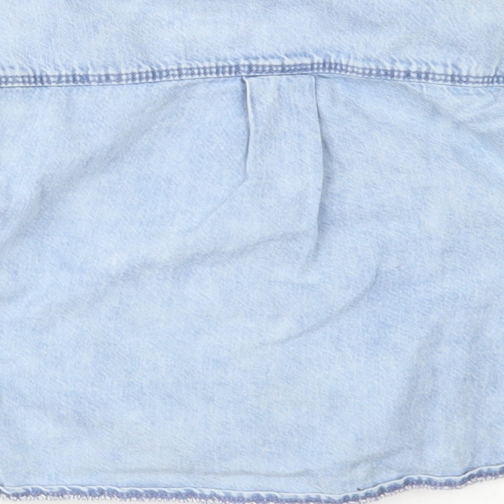 NEXT Girls Blue Cotton Cropped Button-Up Size 4 Years Collared Button - Tie Front