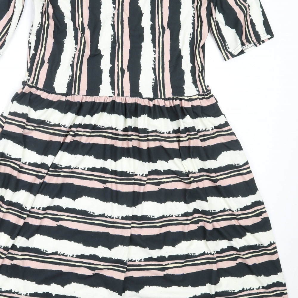 Popsy Womens Ivory Striped Polyester Fit & Flare Size 10 Round Neck